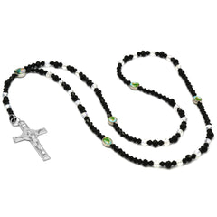 Black Sanjudas Epoxy Black Crystal Rosary With Cross Pendant