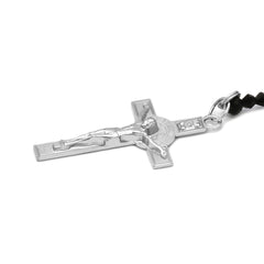Black Sanjudas Epoxy Black Crystal Rosary With Cross Pendant