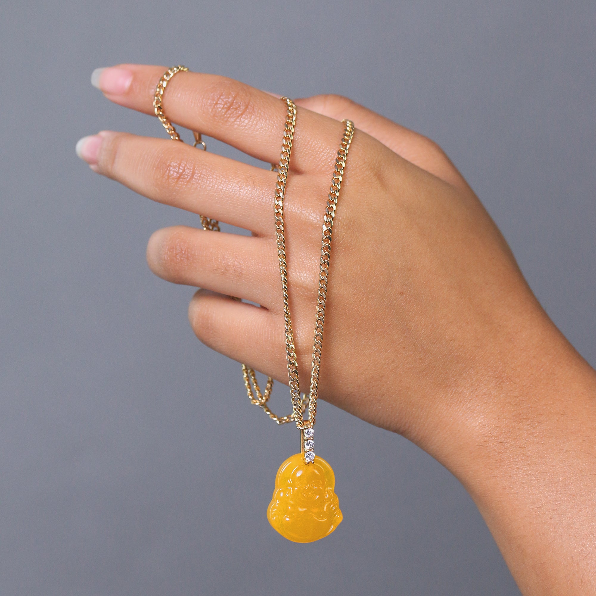 JADE BUDDHA PENDANT ON CUBAN CHAIN 24"