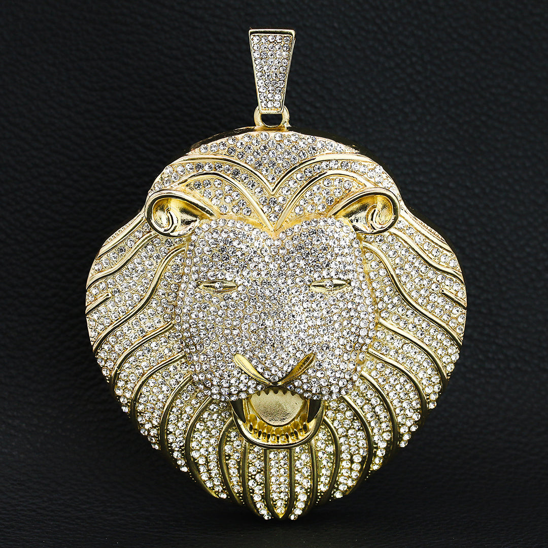 XXL Lion Face Pendant & Fully Iced Cuban Chain – 16mm 4" Bling 18"-30"