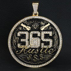 XXL Hustle 365 Medallion Pendant & Iced Cuban Chain – 16mm 18"-30" Gold Bling