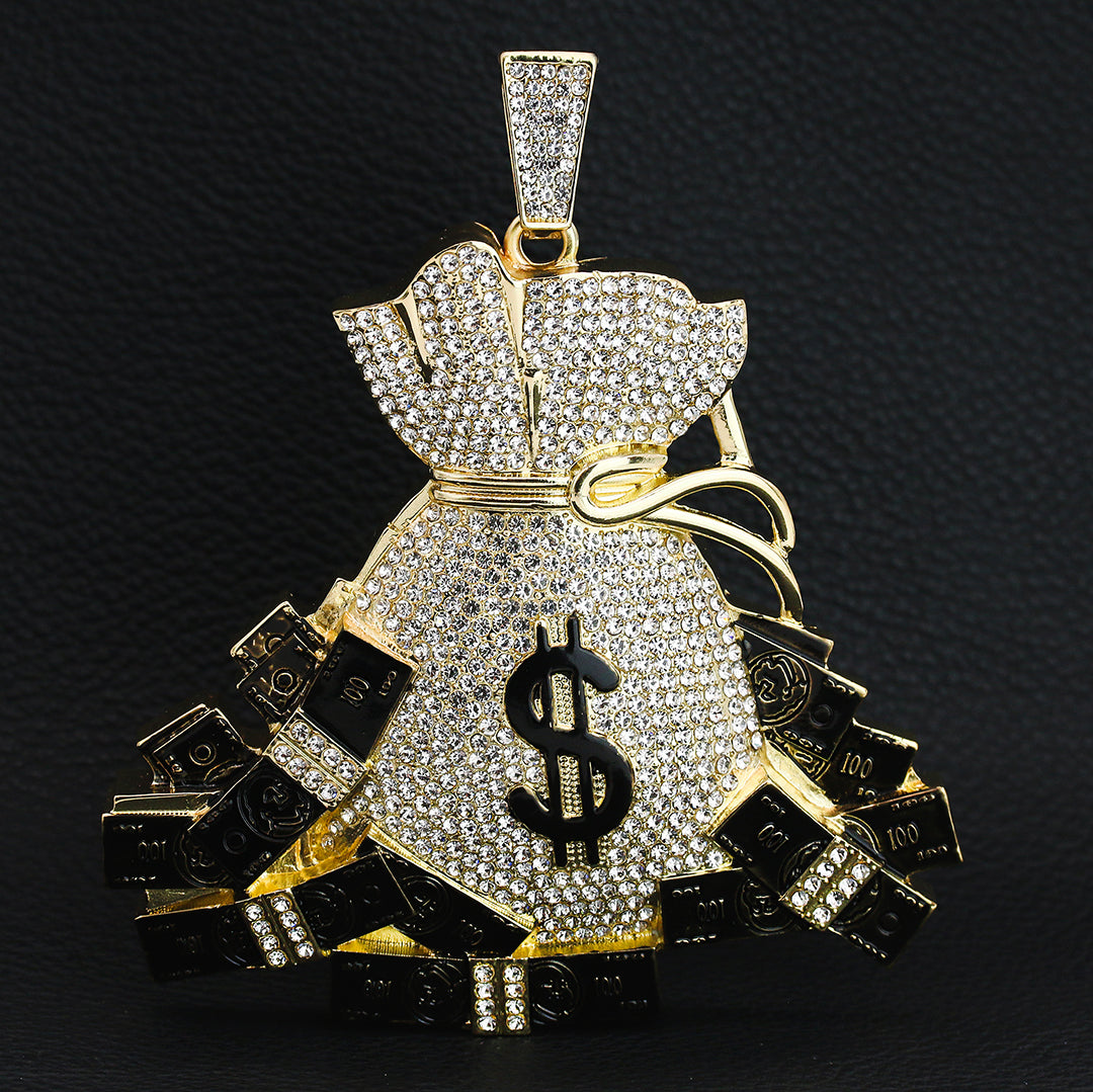 XXL Big Money Bag Pendant & 16mm Iced Cuban Chain – 4" Hip Hop Bling