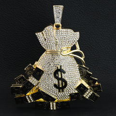 XXL Big Money Bag Pendant & 14mm Flat Cuban Chain – 4" Hip Hop Bling