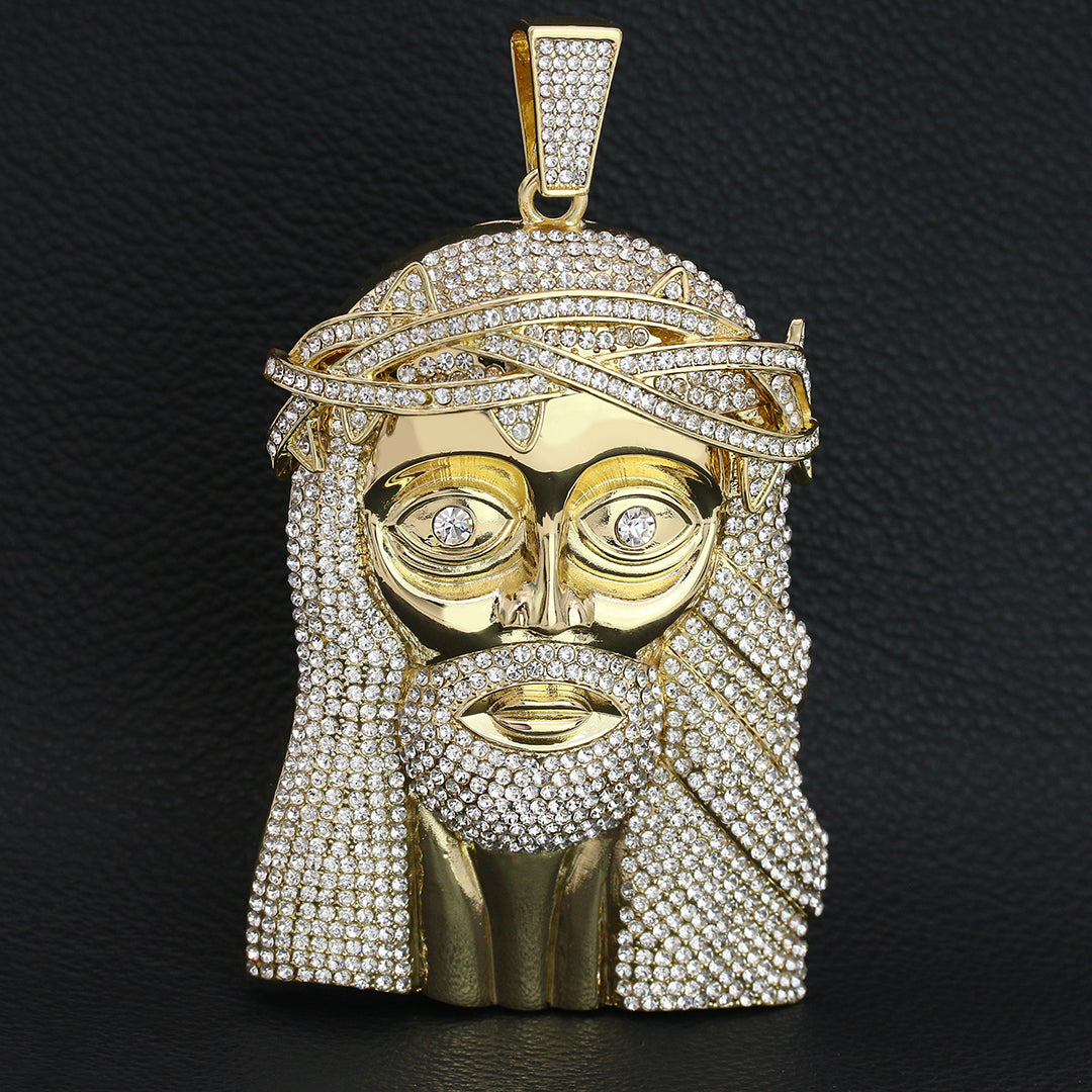 XXL Thorn Crown Jesus Pendant & 16mm Iced Cuban Chain – Hip Hop Bling 18"-30"