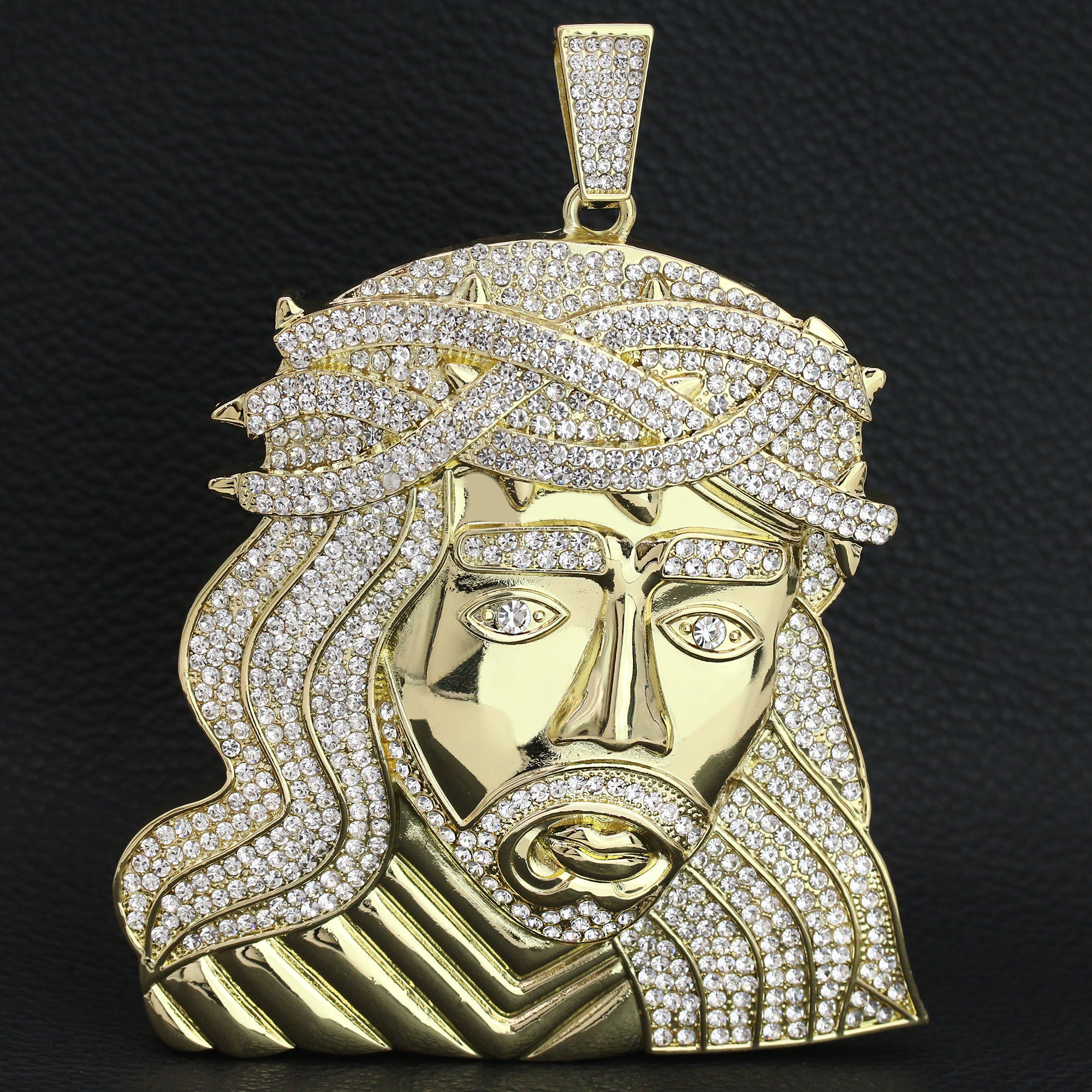 XXL Crowned Jesus Wide Face Pendant & 14mm Flat Cuban Chain – 4" Bling
