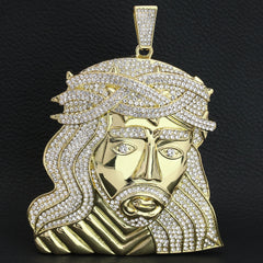 XXL Crowned Jesus Wide Face Pendant & 14mm Flat Cuban Chain – 4" Bling