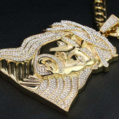 XXL Crowned Jesus Wide Face Pendant & 14mm Flat Cuban Chain – 4" Bling
