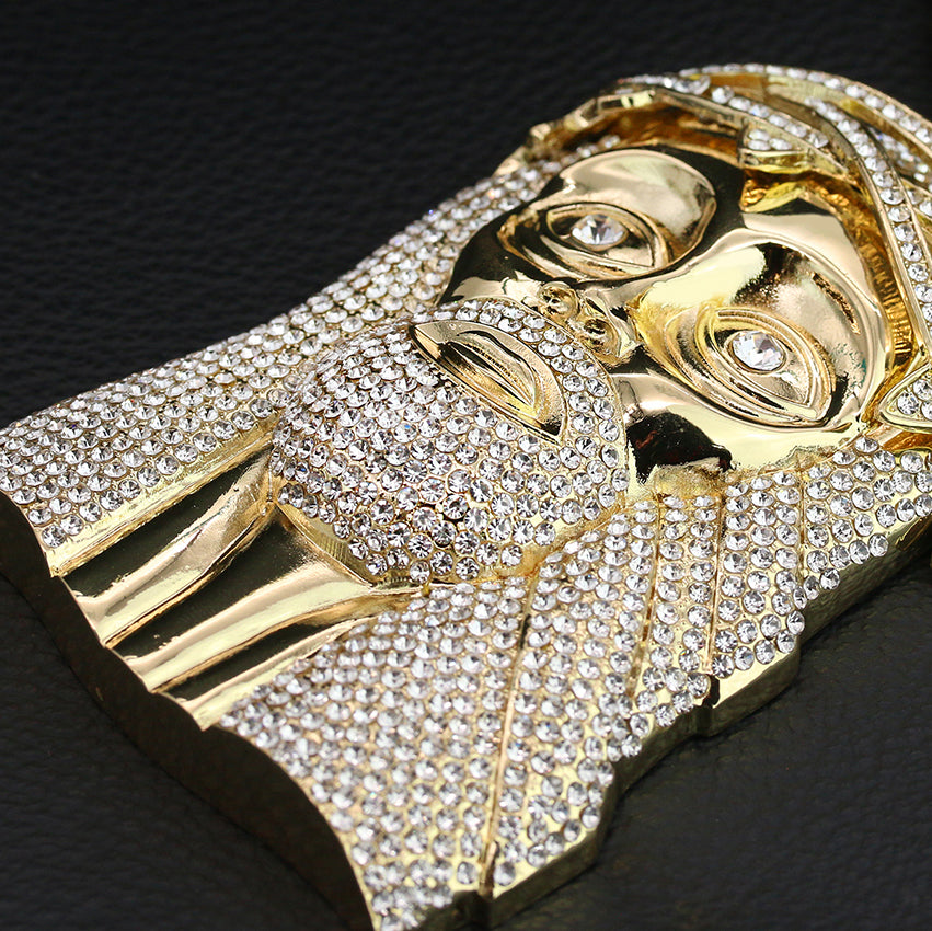 XXL Thorn Crown Jesus Pendant & 16mm Iced Cuban Chain – Hip Hop Bling 18"-30"