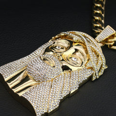 XL Thorn Crown Jesus Pendant & 14mm Flat Cuban Chain – 4" Hip Hop Shine