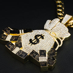 XXL Big Money Bag Pendant & 14mm Flat Cuban Chain – 4" Hip Hop Bling