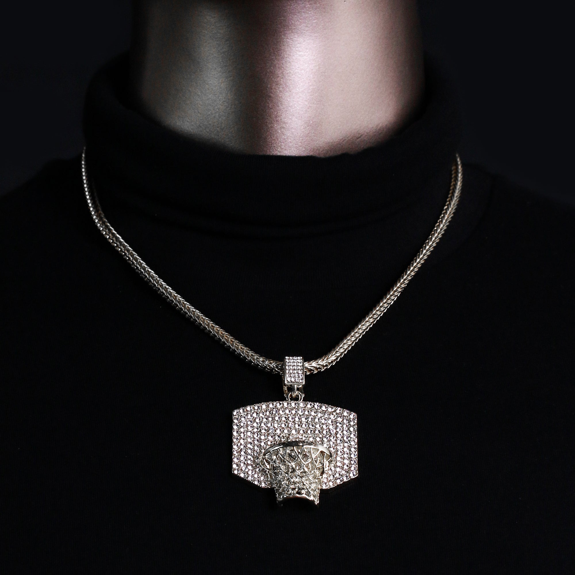 Dunk Basketball Iced out Pendant Silver Plated Franco Chain 4mm 20"