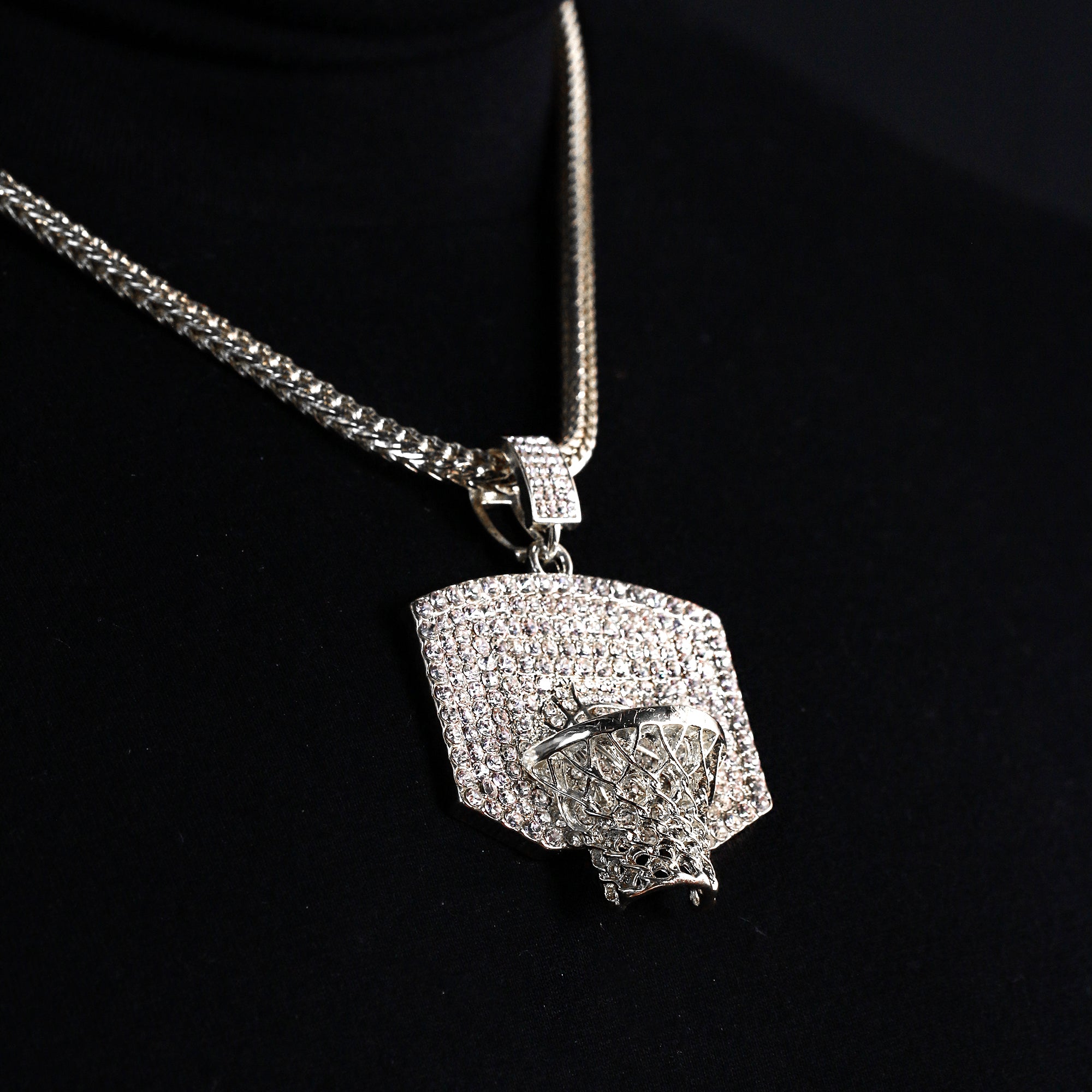Dunk Basketball Iced out Pendant Silver Plated Franco Chain 4mm 20"
