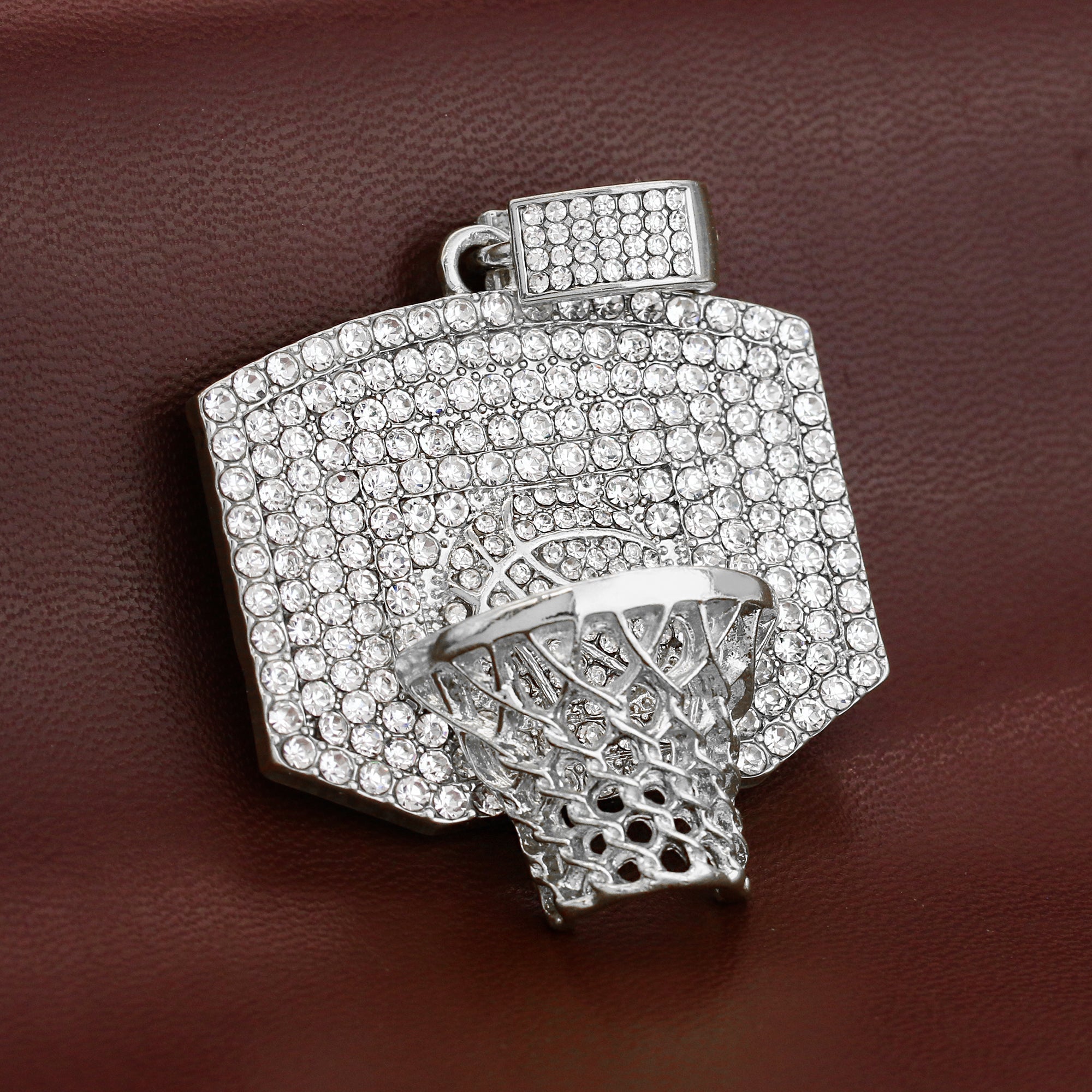 Dunk Basketball Iced out Pendant Silver Plated Franco Chain 4mm 20"