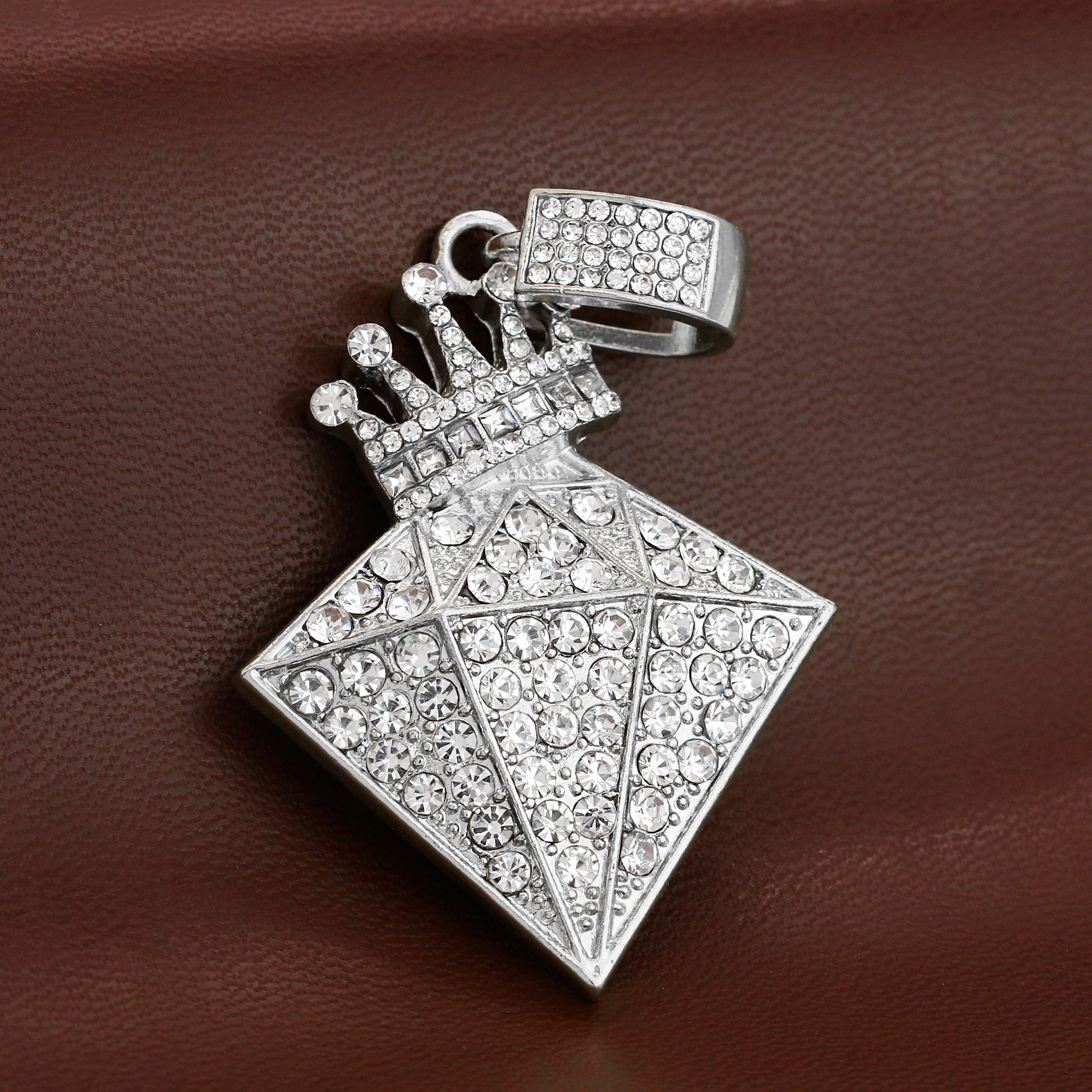 Diamond Crowned Iced out Pendant Silver Plated Franco Chain 4mm 20"