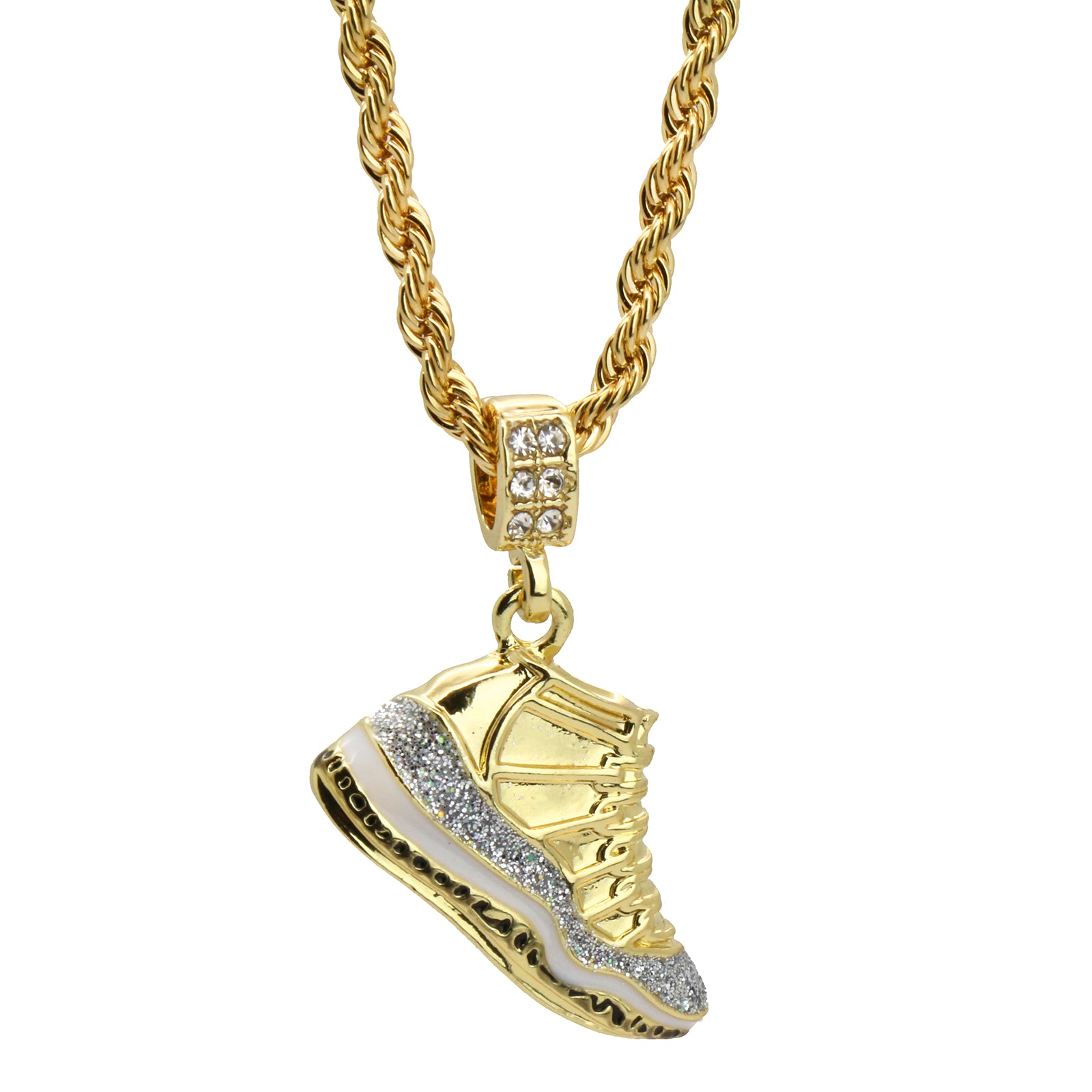 Retro "Cool Grey " Shoe 14k Gold Pendant 20" Inch 4mm Rope Choker Chain