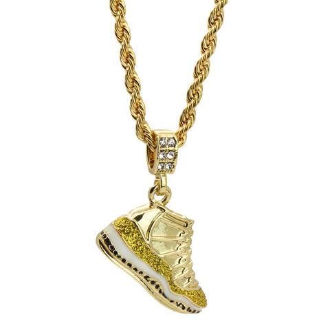 11 Retro "Championship" Shoe 14k Gold Pendant 20" Inch 4mm Rope Choker Chain