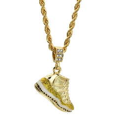 11 Retro "Championship" Shoe 14k Gold Pendant 20" Inch 4mm Rope Choker Chain
