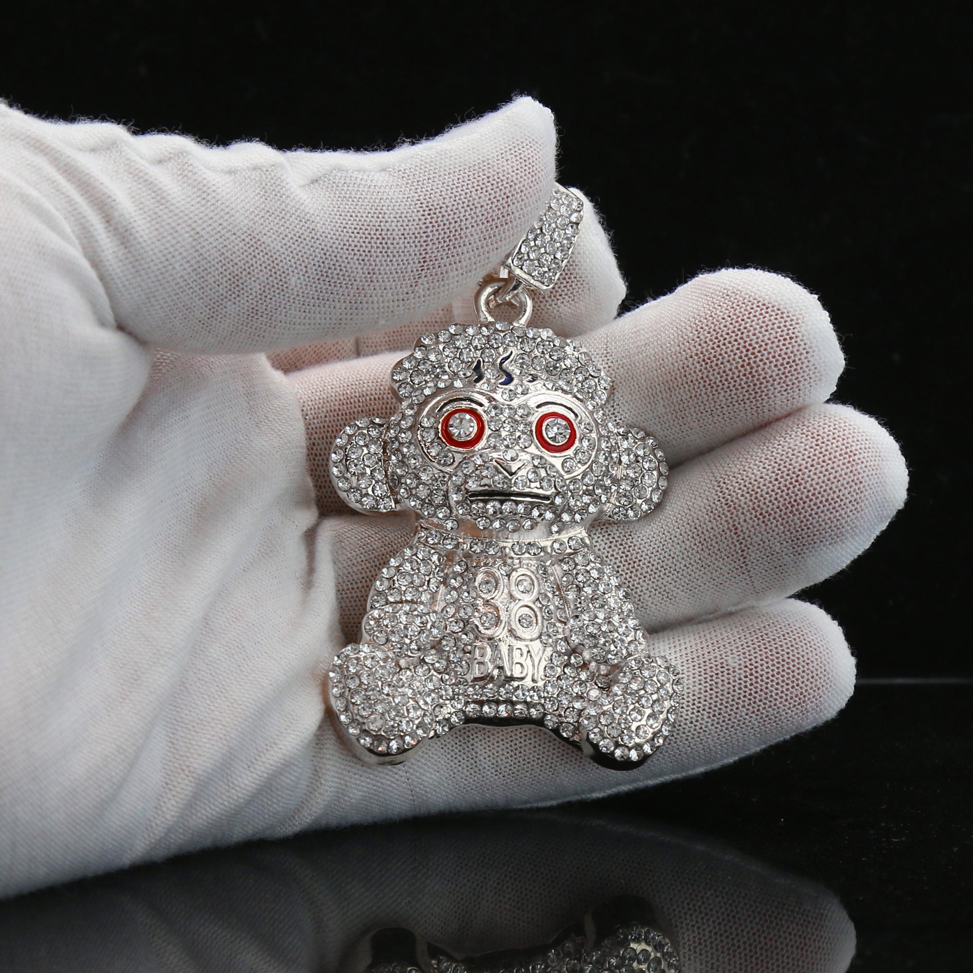 Baby 38 Iced out Pendant Silver Plated Rope Chain 4mm 24"