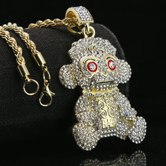 Baby 38 Iced out Pendant Gold Plated Rope Chain 4mm 24"