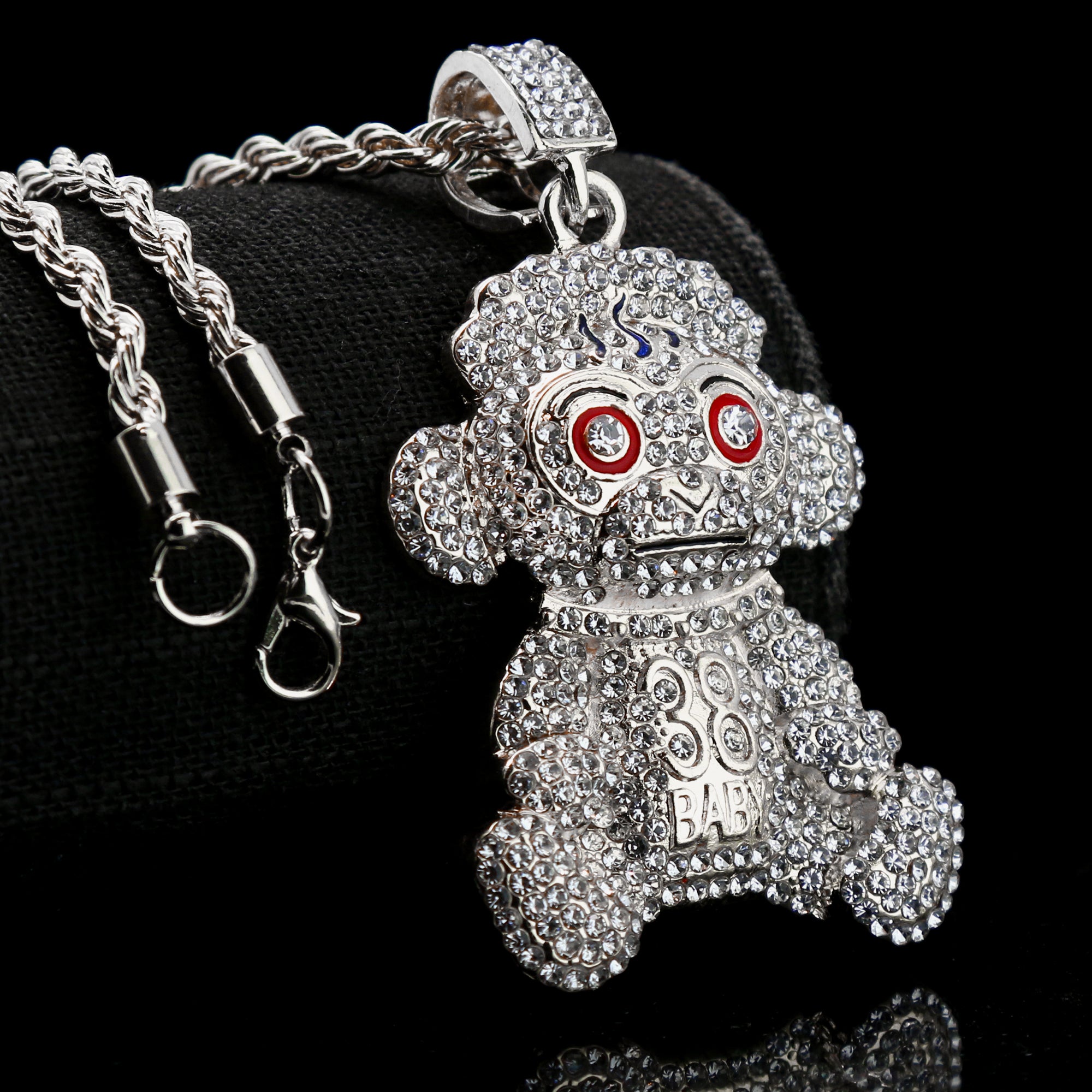 Baby 38 Iced out Pendant Silver Plated Rope Chain 4mm 24"