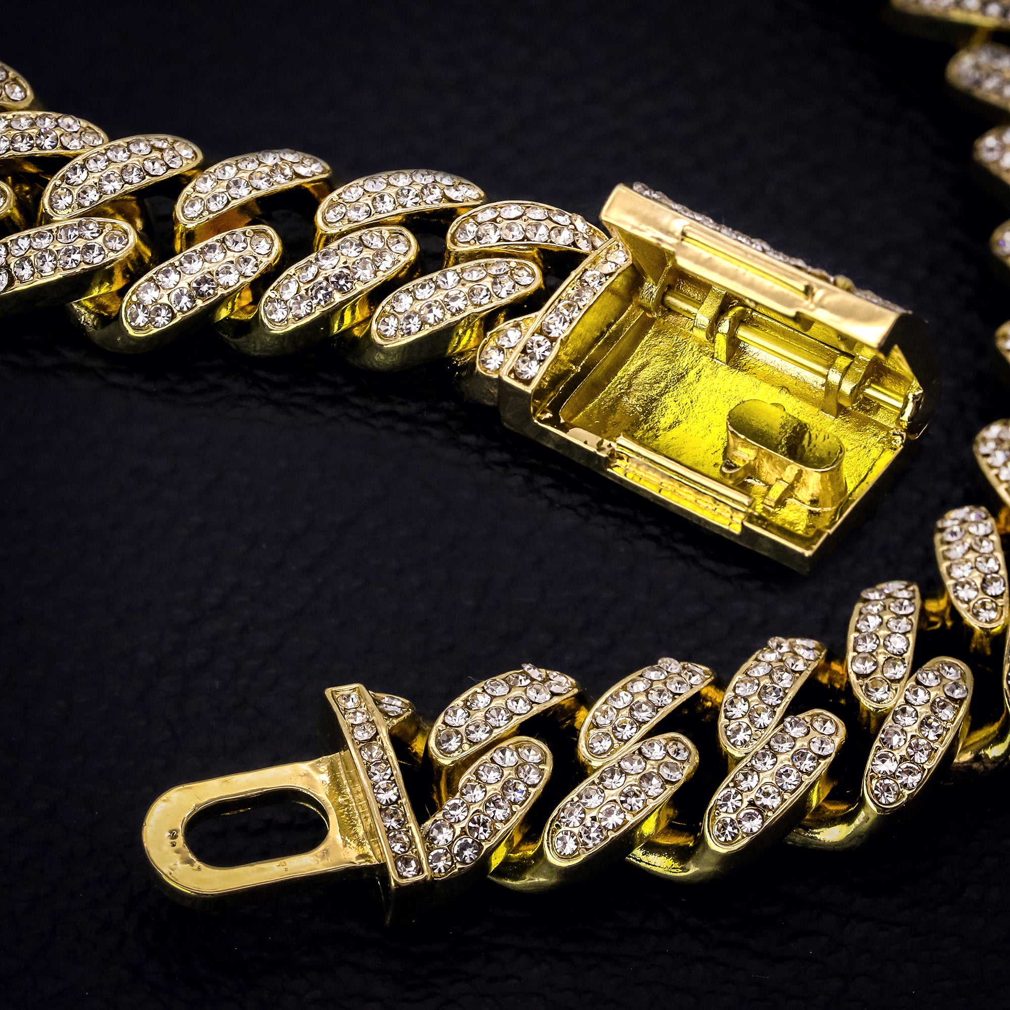 Thick Cuban Bracelet Link Fully Iced 14k Gold Plated 9"