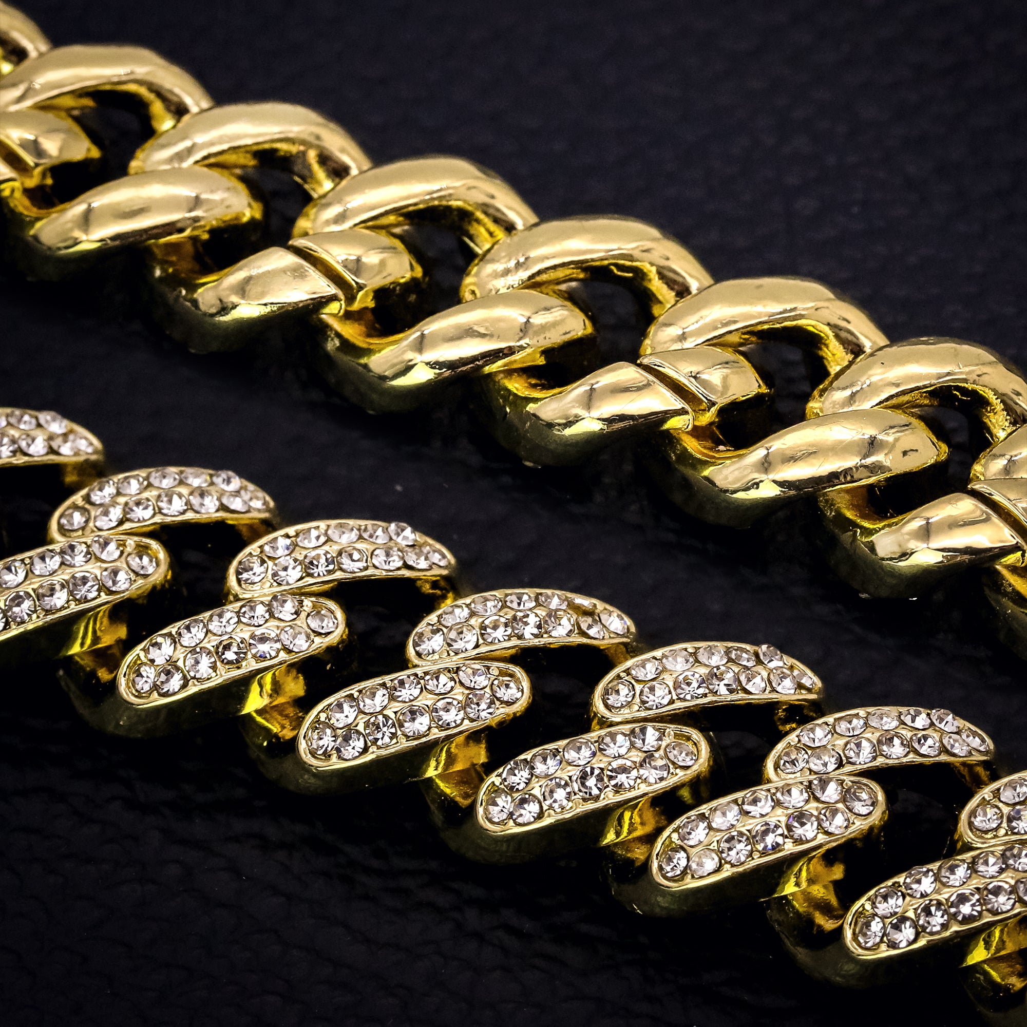 Thick Cuban Bracelet Link Fully Iced 14k Gold Plated 9"