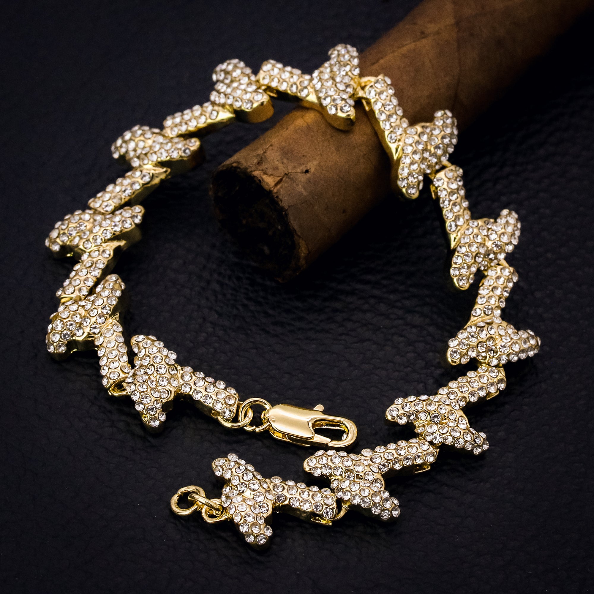 Barbed Wire Bracelet Spiky Iced 14k Gold Plated 15 mm 9"