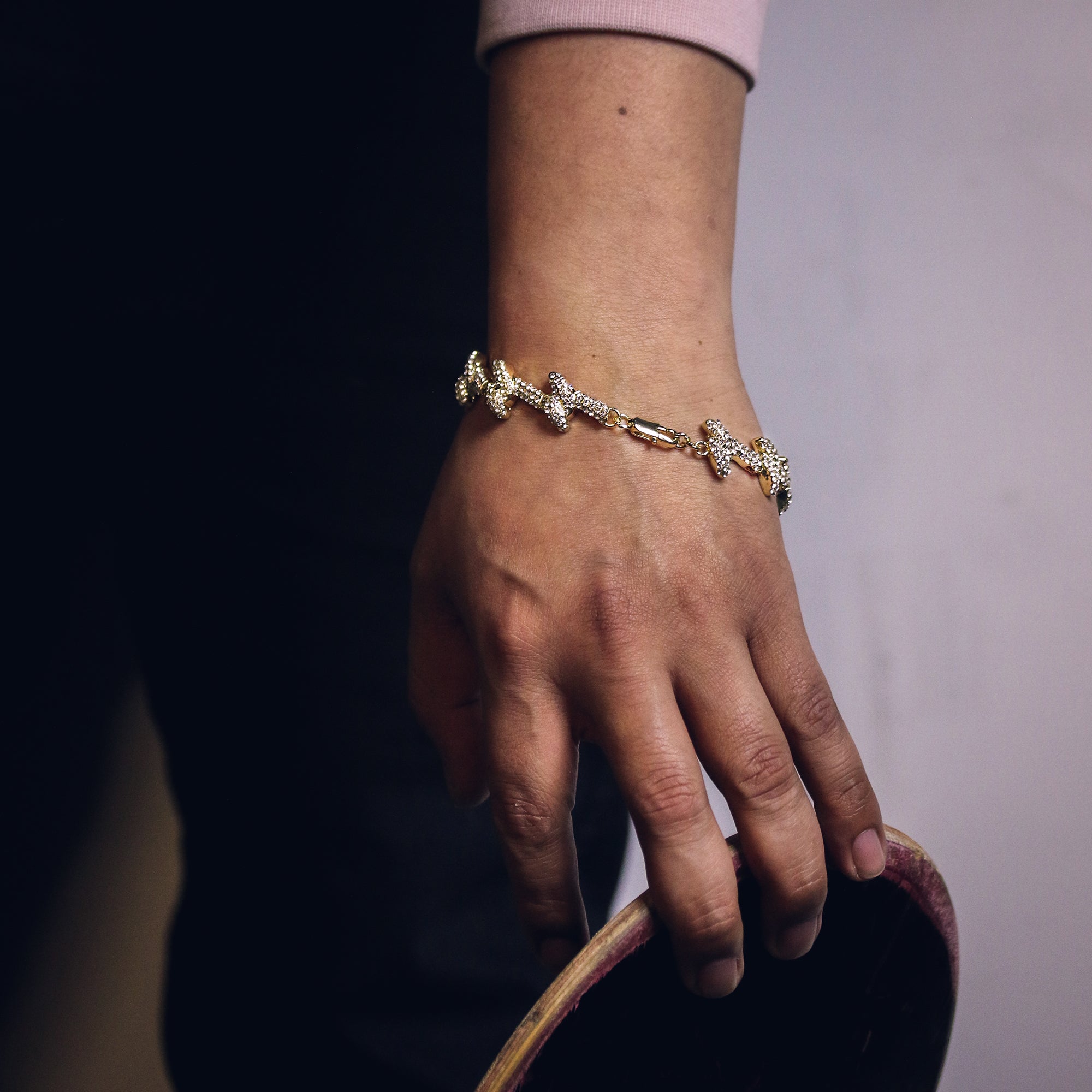 Barbed Wire Bracelet Spiky Iced 14k Gold Plated 15 mm 9"