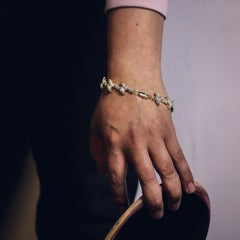Barbed Wire Bracelet Spiky Iced 14k Gold Plated 15 mm 9"