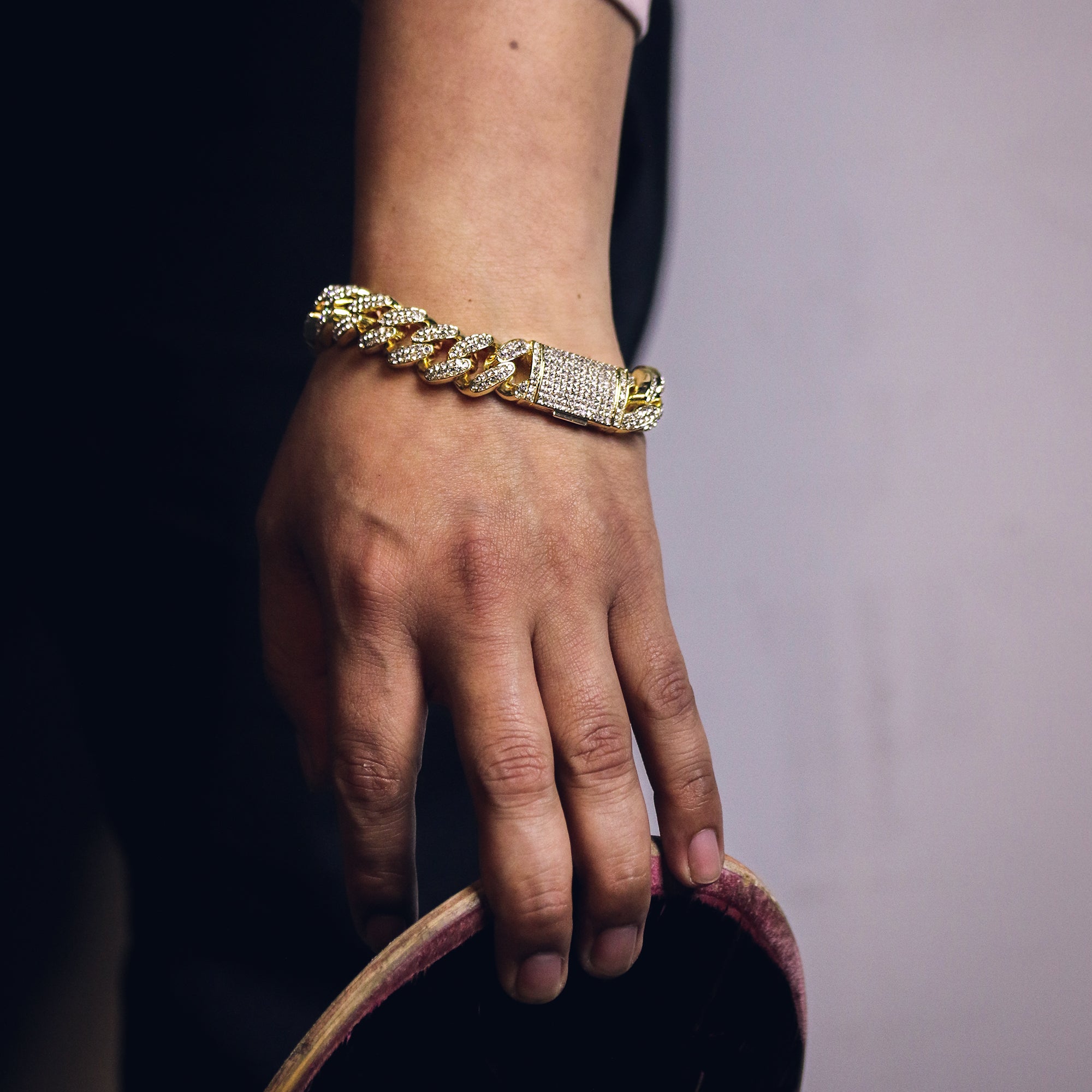 Thick Cuban Bracelet Link Fully Iced 14k Gold Plated 9"