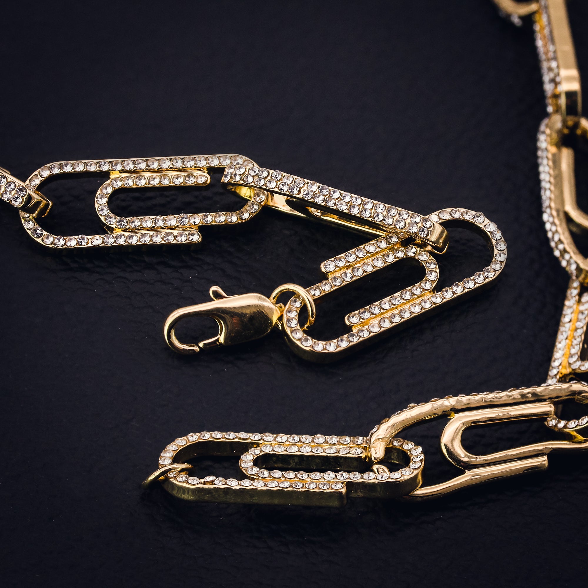 Clip Bracelet Link Fully Iced 14k Gold Plated 9" Lobster Clip