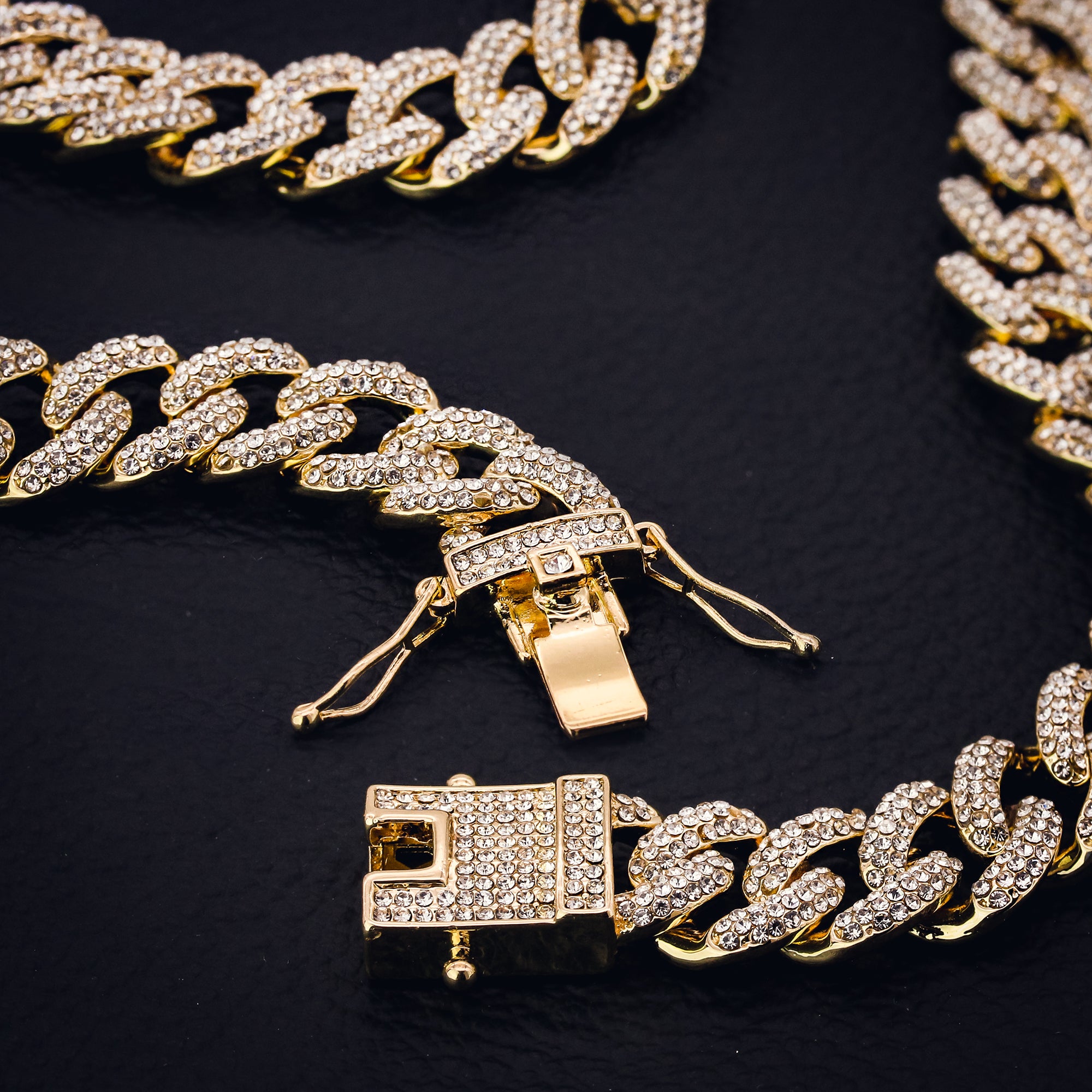 Thick Cuban Bracelet Link Fully Iced 14k Gold Plated 9" Box Clasp