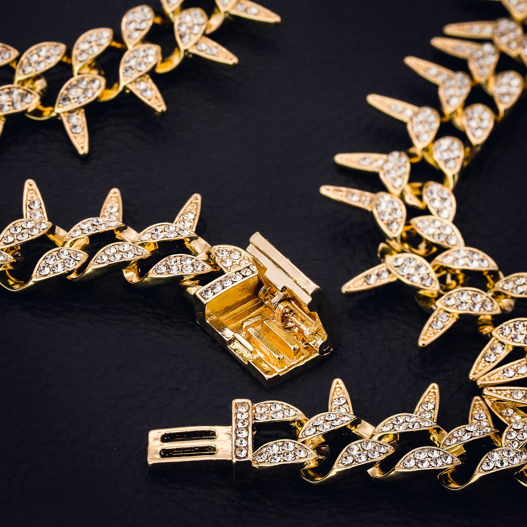Spiky Cuban Bracelet Link Fully Iced 14k Gold Plated 9"