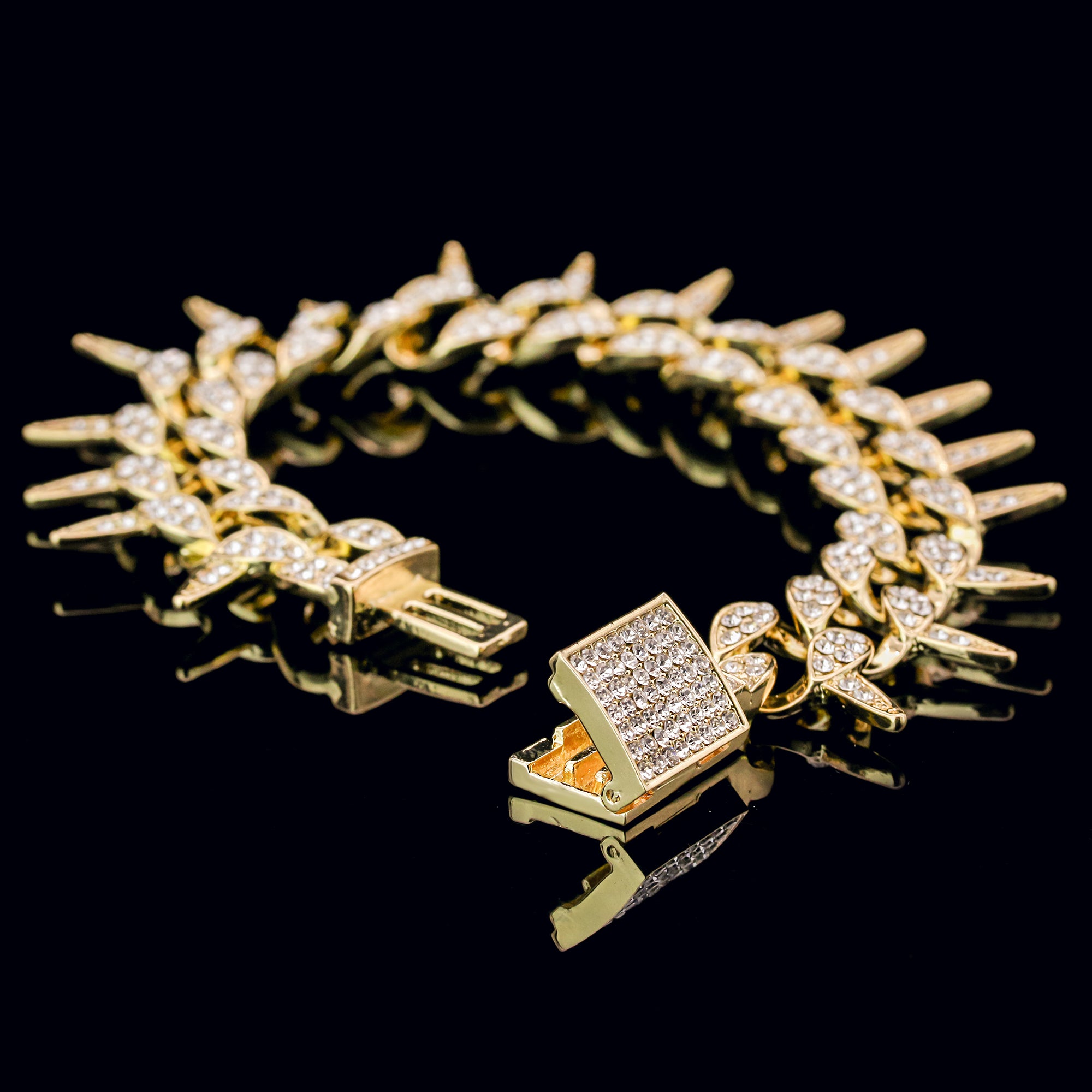 Spiky Cuban Bracelet Link Fully Iced 14k Gold Plated 9"