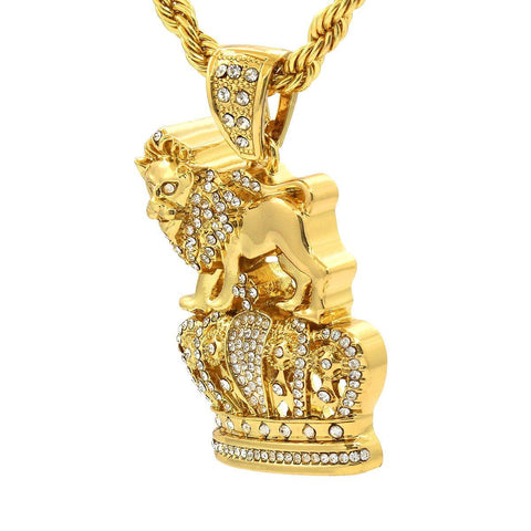 Gold Filled Royal Lion Crown Pendant with Rope Chain