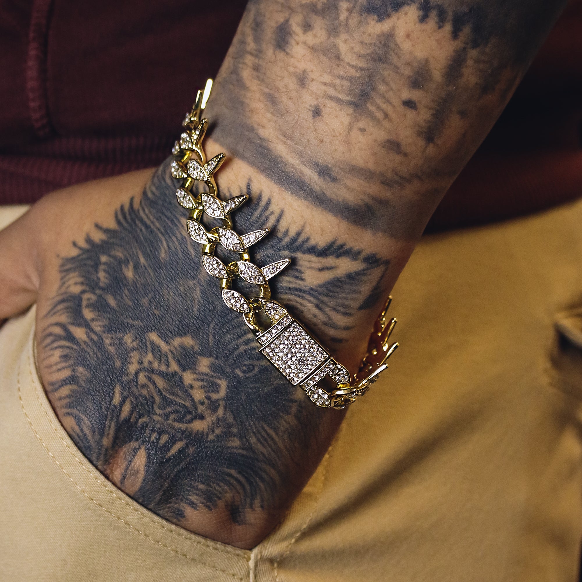 Spiky Cuban Bracelet Link Fully Iced 14k Gold Plated 9"
