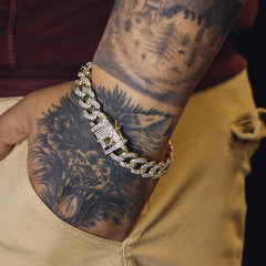 Thick Cuban Bracelet Link Fully Iced 14k Gold Plated 9" Box Clasp