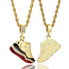 11 Retro Bred Shoe 14k Gold Pendant 20" Inch 4mm Rope Choker Chain