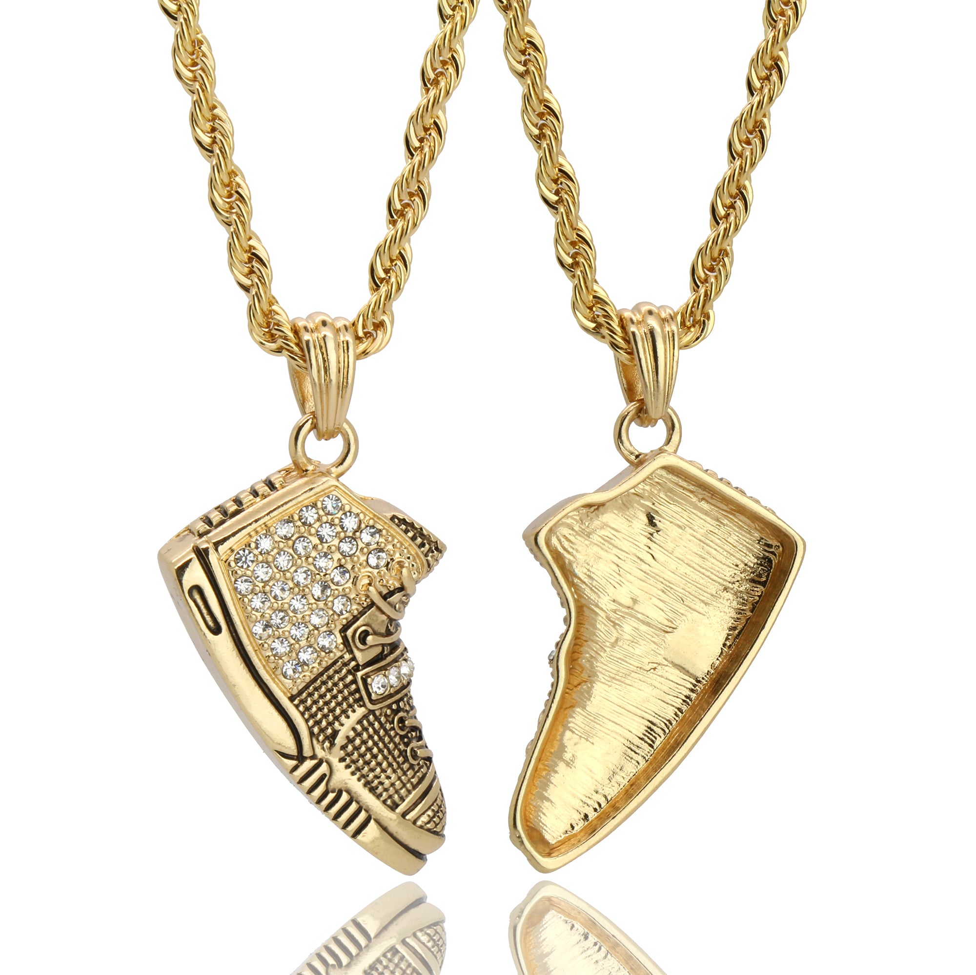 Shoe Iced Out 14k Gold Pendant 20" Inch 4mm Rope Choker Chain