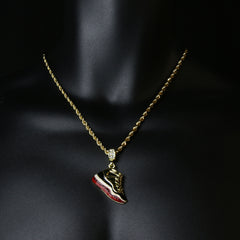 11 Retro Bred Shoe 14k Gold Pendant 20" Inch 4mm Rope Choker Chain