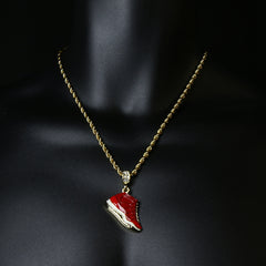 11 Retro "Gym Red" Shoe 14k Gold Pendant 20" Inch 4mm Rope Choker Chain