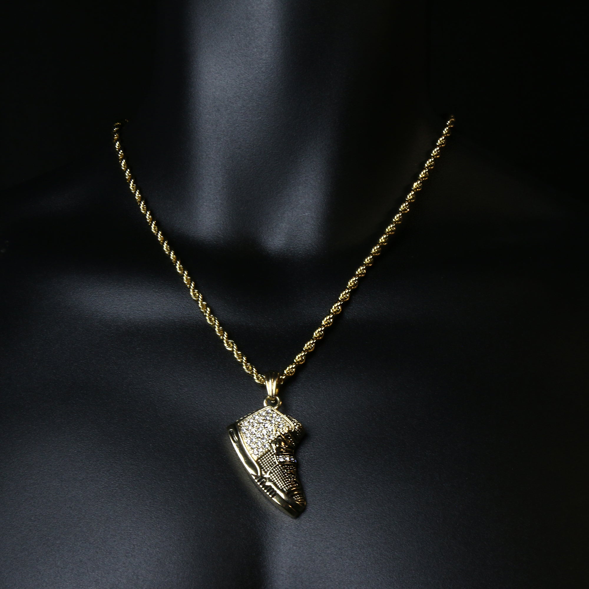 Shoe Iced Out 14k Gold Pendant 20" Inch 4mm Rope Choker Chain