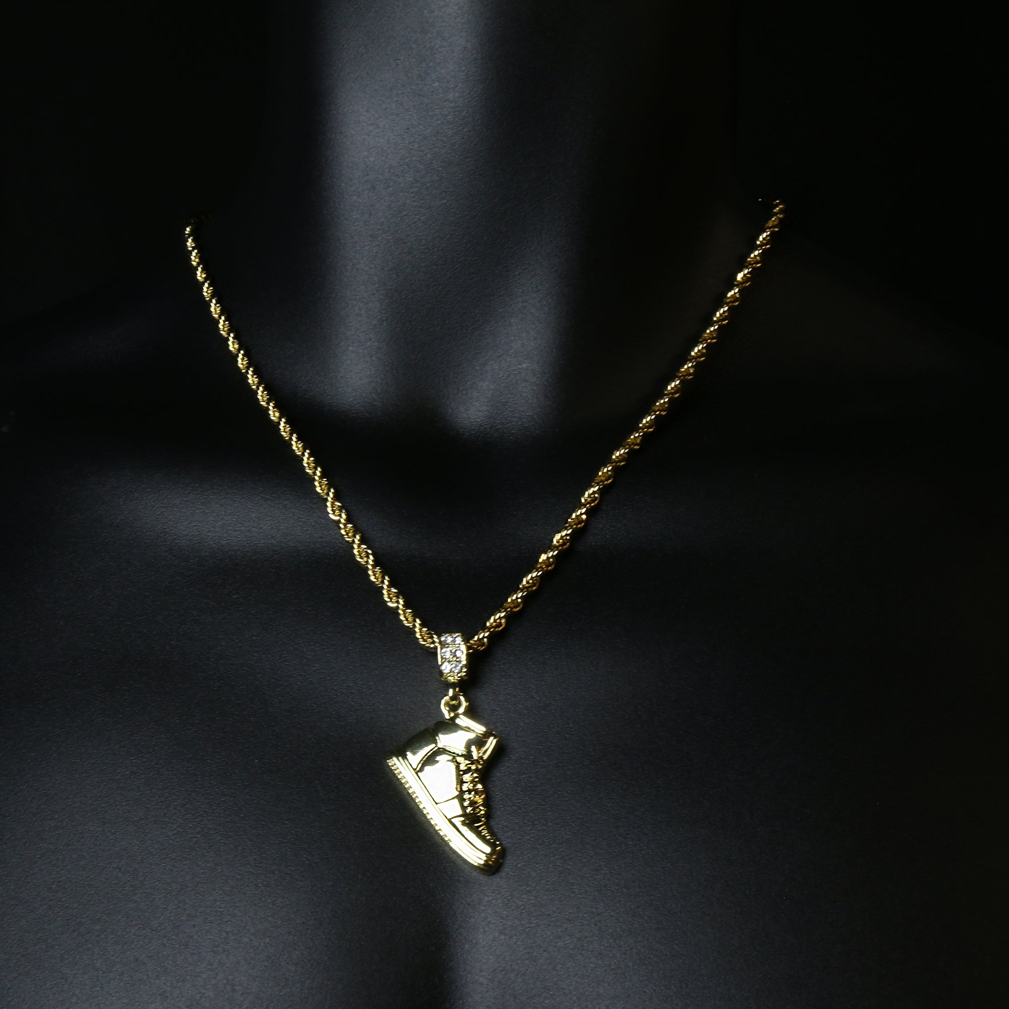 Retro 1 " Plain " Shoe 14k Gold Pendant 20" Inch 4mm Rope Choker Chain