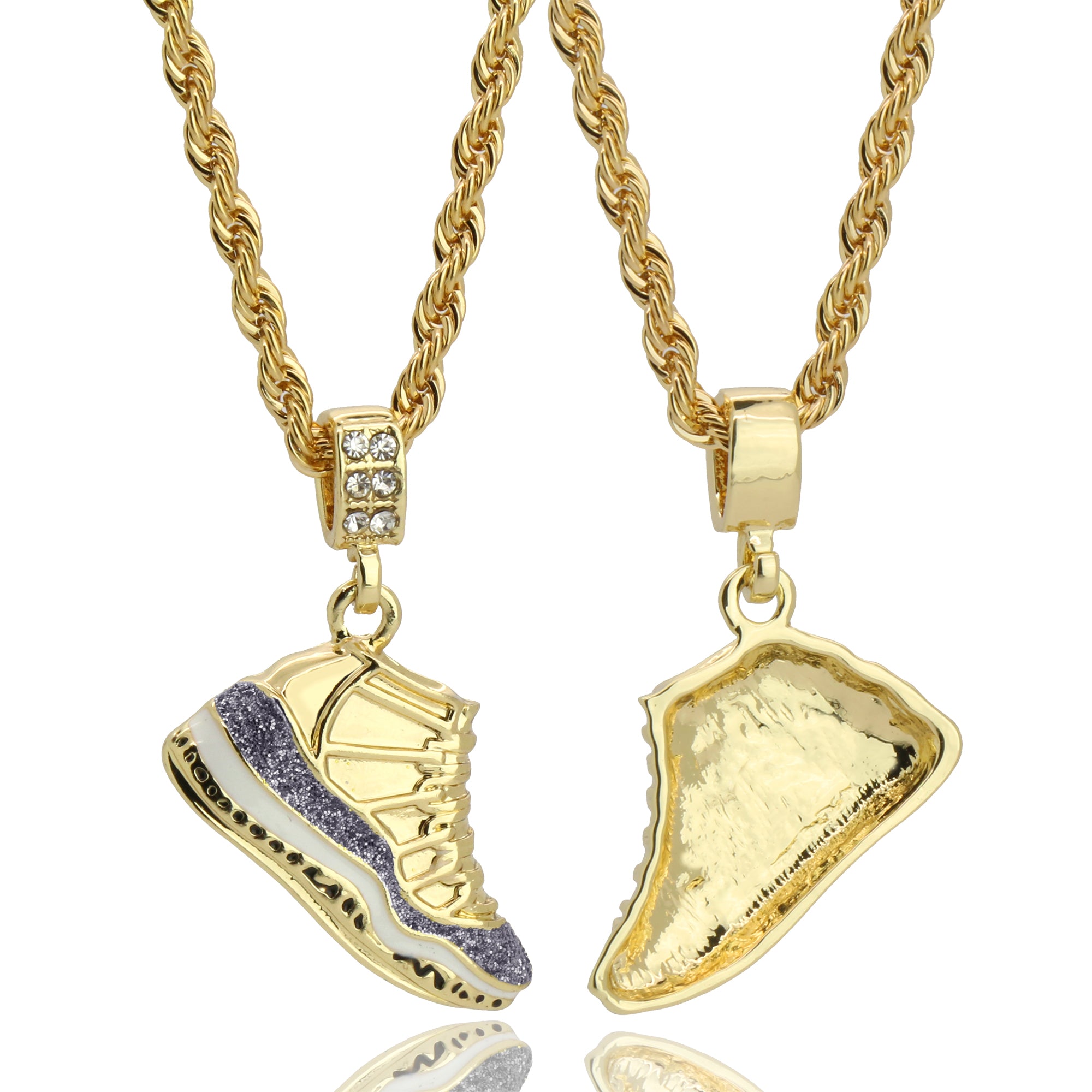 Retro "Cool Grey " Shoe 14k Gold Pendant 20" Inch 4mm Rope Choker Chain