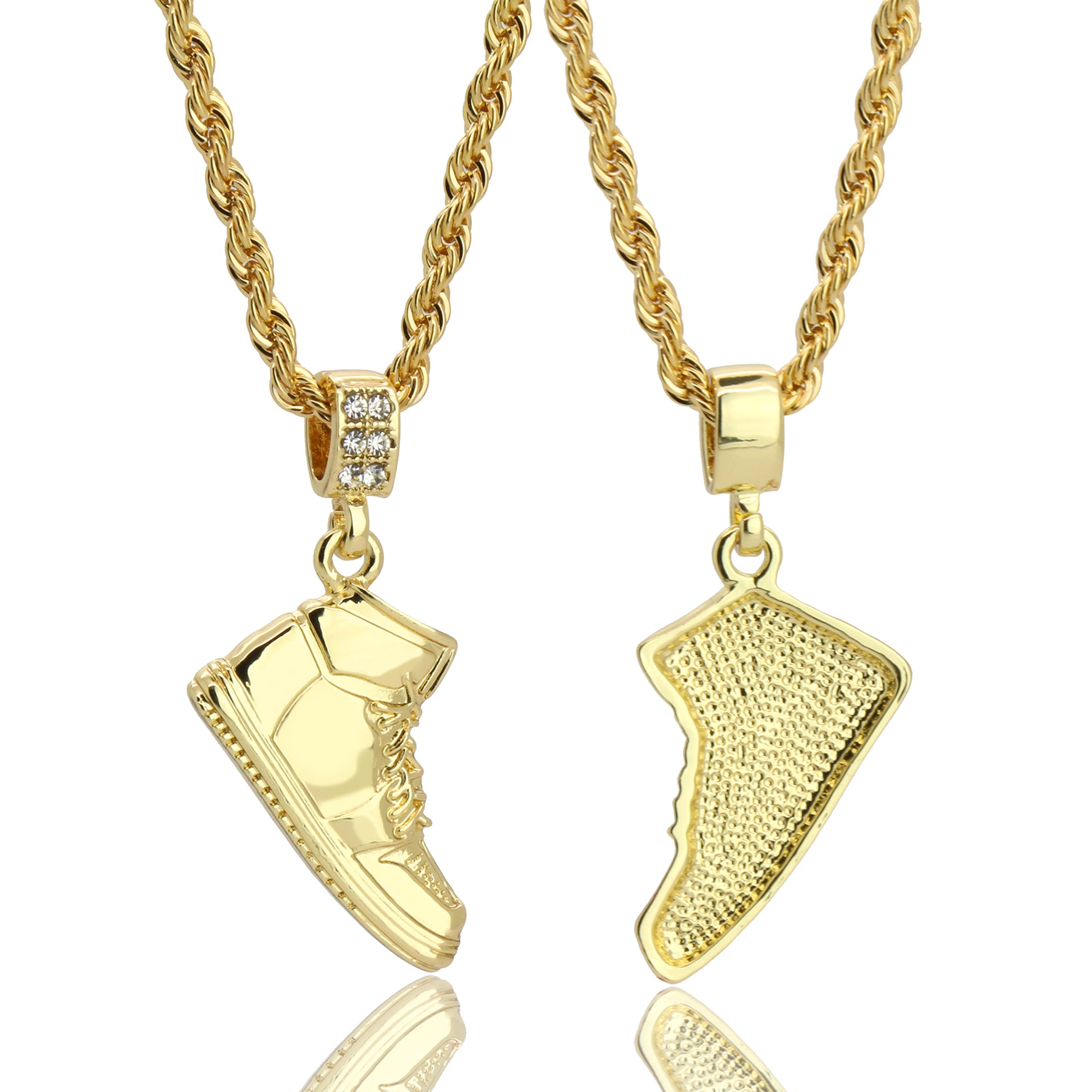 Retro 1 " Plain " Shoe 14k Gold Pendant 20" Inch 4mm Rope Choker Chain