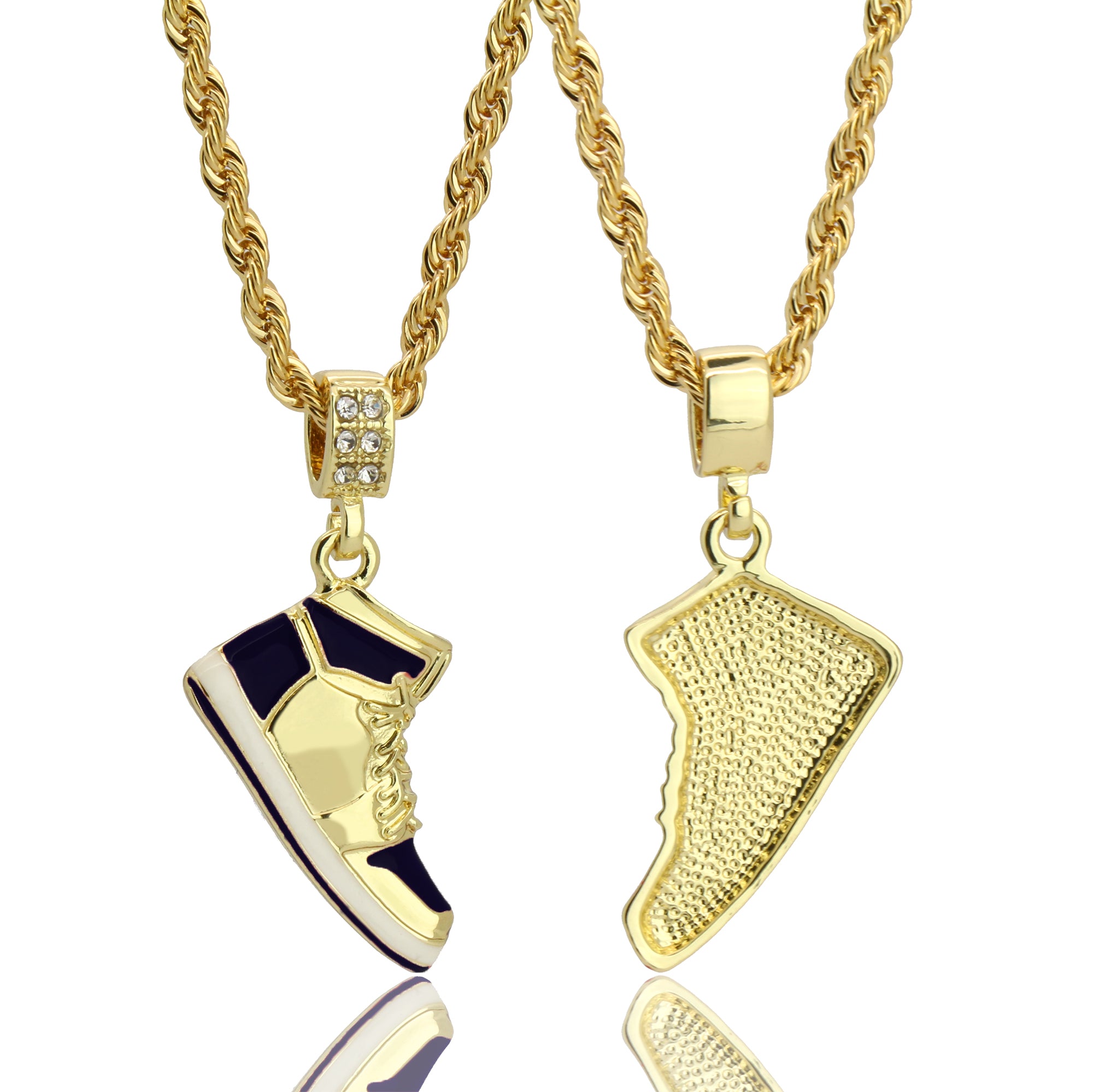 Retro 1 " Black " Shoe 14k Gold Pendant 20" Inch 4mm Rope Choker Chain