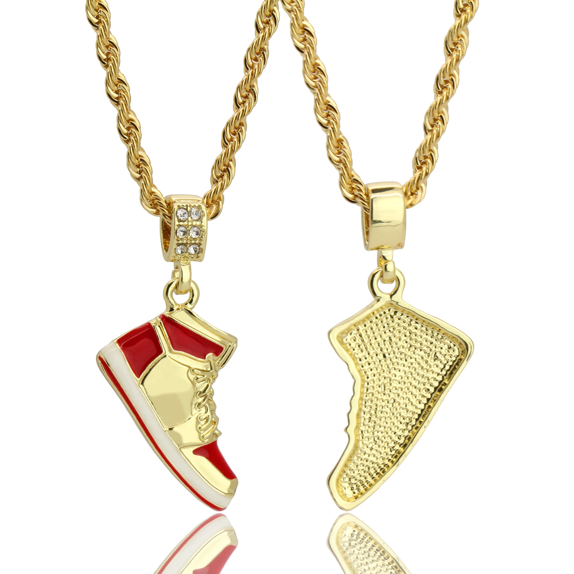 Retro 1 " Red " Shoe 14k Gold Pendant 20" Inch 4mm Rope Choker Chain