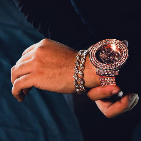 3 Rings Rose Gold Ice Out Techno KING Watch