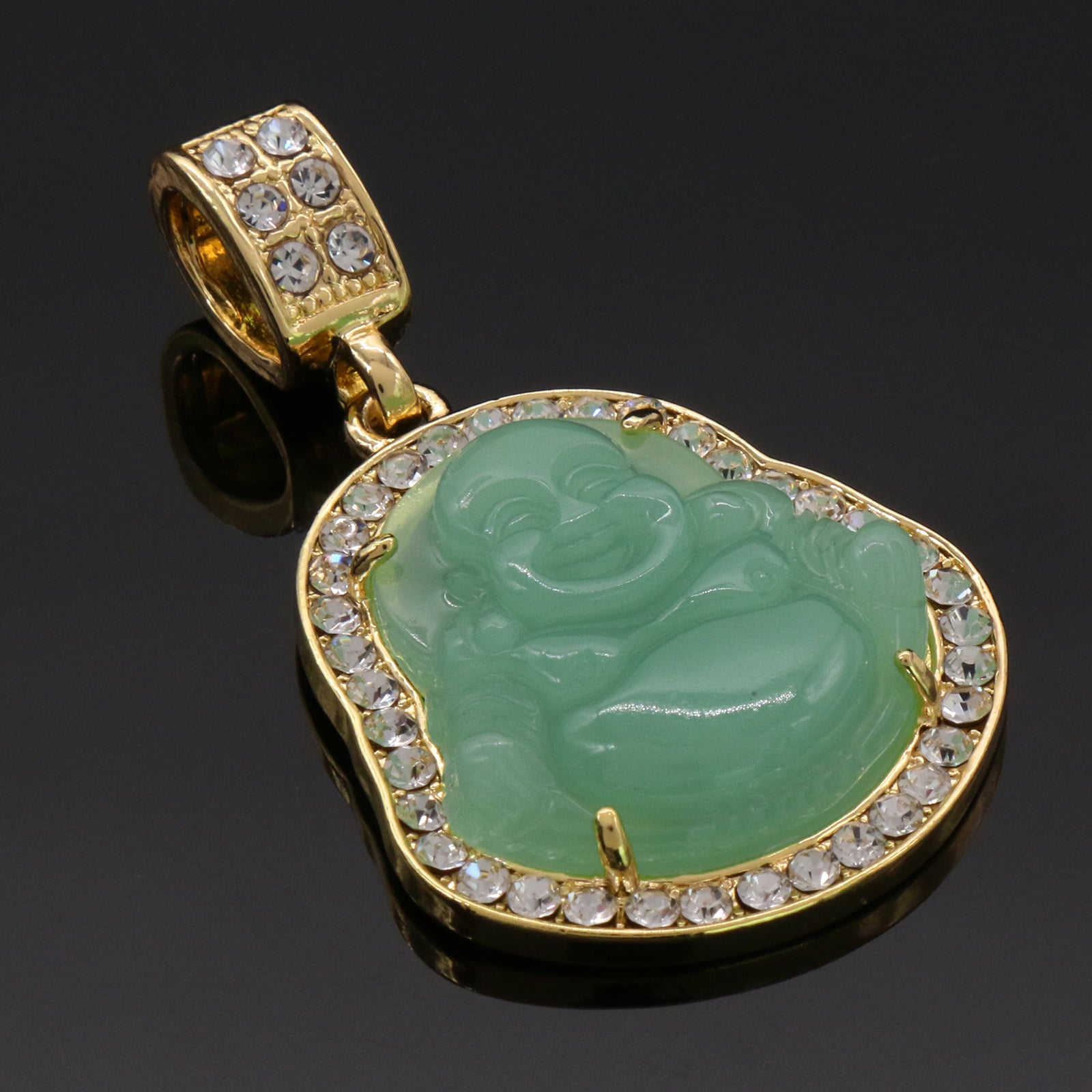 Light Green Buddha Pendant w/ 4mm 24" Franco Chain