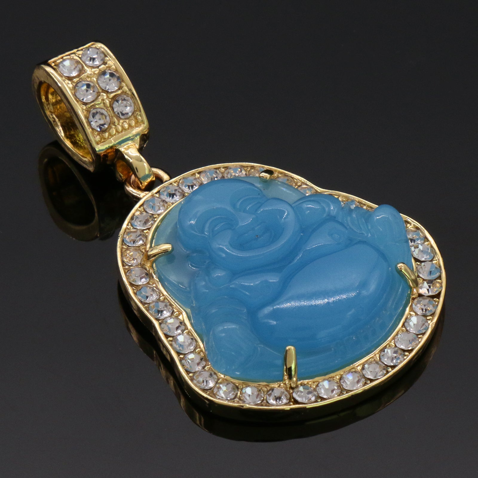 Light Blue Buddha Pendant w/ 4mm 24" Franco Chain